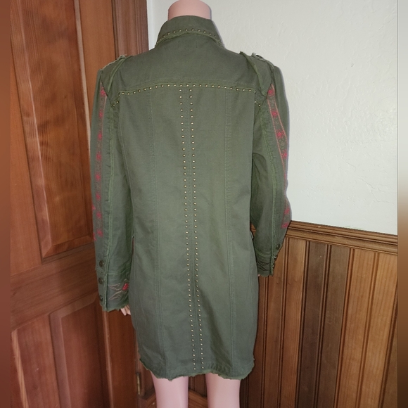 NWOT Tasha Polizzi Hamilton Embroidered Studded Green Military Jacket Duster L - Picture 5 of 10
